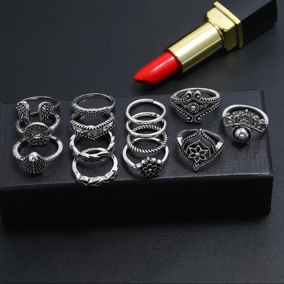 Astro 14pc Silver Tone Ring Set Wings Seashell - Picture 5 of 5